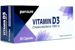 PuroSure Vitamin D3 1000 IU - 30 Capsules - High Potency, Easy to Swallow Pure Vitamin D Softgel Capsules - Vitamin D3 Supplements Helps Boost Health and Immune System