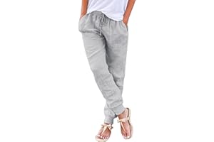 Hose Damen Sommer Casual Baumwolle Leinen Stoffhose Einfarbig Freizeithose Stretch Leicht Leinenhose Straight Leg Hose und Taschen