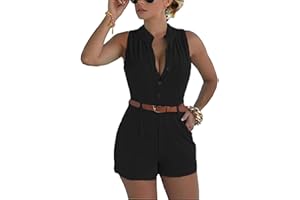 Fudaolee Jumpsuits Damen Sommer Kurz Playsuit V-Ausschnitt Bequem Strand Spielanzug Elegant Einteiler Overalls Hose Elastische Taille S-2XL