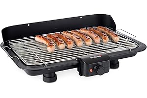 Korona 46117 Elektrischer Barbecue Tischgrill mit XXL-Grillfläche (51 x 30 cm) | 2200 Watt | Abnehmbares Heizelement | Sicherheitsschalter | Stufenlose Temperatureinstellung