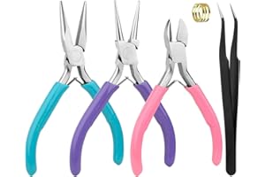 HOMRY Set di 5 pinze per gioielli fai da te, set di attrezzi per fai da te, mini pinze per gioielli, pinze rotonde, pinze diagonali, per creazione di gioielli, artigianato