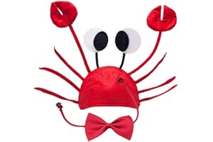 Lifreer Crab Hat, Adjustable Red Crab Hat Costume Fancy Hats + Red Wine Bow Tie for Halloween Christmas Easter Party Decoration Adult Boys Girls
