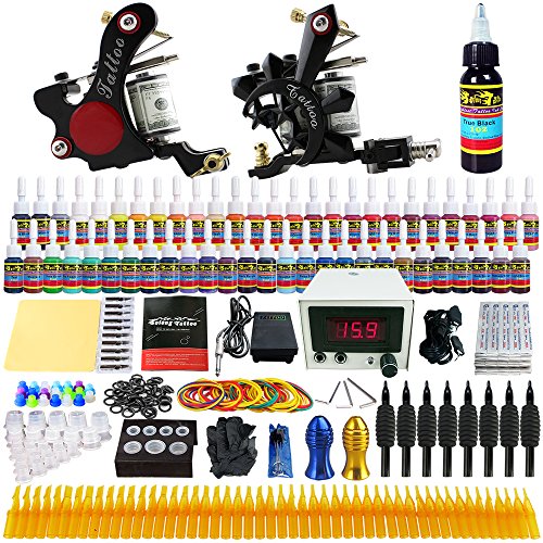 Solong Tattoo® Profi Komplett Tattoomaschine Set 2 Tattoo Maschine Guns 54 Farben/Inks Tinte Nadel Tattoo maschine Set Kit TK225