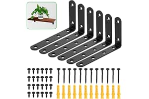 GOHOKI 6 Pcs Wall Shelves Brackets Floating Shelf Brackets Heavy Duty Supports Screws and Wall Plugs Set 90 Degree Angle Metal Brackets Black L Shaped（75x125mm）
