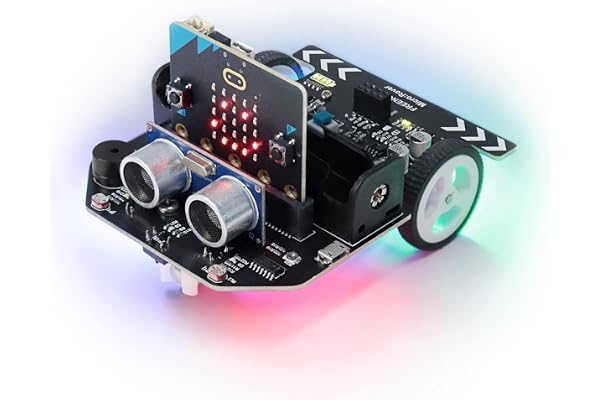 Freenove Micro: Rover Kit pour BBC Micro: bit (V2 Inclus), éVitement d'obstacles, Line Tracing, TéLéCommande, Lecture De MéLodies, LumièRes ColoréEs, Projets Riches, Blocs Et Code Python