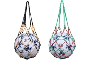 Tioamy Basketball Net Bag Football Soccer Mesh Storage Sports Ball Holder Organiser Nylon Carry Bag Durable Single Ball Carrier 2 Pack Black Green Fit Ball 3 4 5