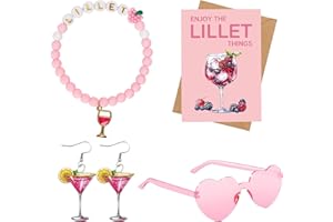 AHEJIOO Lillet Geschenkset für Lillet Damen, Geschenkset für Lillet Frauen, Geschenk Beste Freundin Geburtstag, mit Brille, Armband, Ohrringe, Grußkarte und Umschlag, Lillet Zubehör Geschenke für Damen