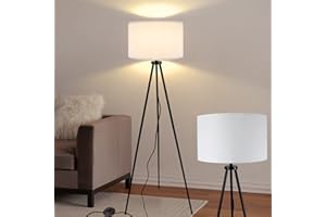 ZMH Lampa podłogowa Salon Nowoczesna lampa podłogowa - Tripod Fabric Skandynawska lampa podłogowa Vintage Czarna lampa E27 Socket Boho Reading Lamp Max.40W z przełącznikiem nożnym Lampa podłogowa