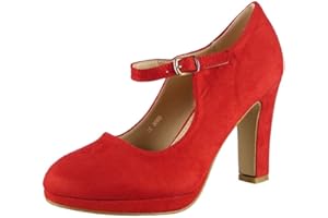 LOUDLOOK Womens Mary Jane Court Plarform Shoes Ladies Suede Party Buckle High Heel Size 3-8…