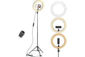 KIBTOY 10" Aro de Luz con Trípode, 67“ LED Anillo de Luz para Movil Tripode con Remoto Inalámbrico, Ring Light con 3 Modos de Colory 10 Brillos para TikTok, Maquillaje, Fotografía, Selfie, Youtube