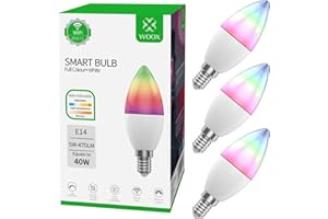 WOOX WiFi Colour Changing Smart Light Bulbs, Works with Amazon Alexa, Tuya and Google Home (E14 Candle 3 Pack)