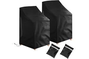 Ricyea 2Pcs Garden Stacking Chair Cover Waterproof 210D Oxford Fabric Garden Furniture Covers, Stackable Outdoor Chairs Covers for Patio, 64x64x70/120cm