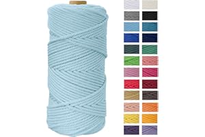 Macrame Cord 4mm x 109 Yards，JeogYong Thick Natural Cotton Cord Yarn Thread，4-Strand Twisted Spool Twine String Cotton Rope DIY Crafts，Wall Hangings，Plant Hangers，Home Decor(Light Blue) (a220-FT)