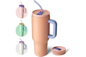 BOTTLEBOTTLE BOTTLE BOTTLE Tasse isotherme 1200 ml, Mug avec paille et poignée, Tasse avec paille sous vide en acier inoxydable pour cadeaux, fêtes, bureau, Café (Pêche)