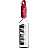 Microplane Coarse Kitchen Grater for Cheese, Carrot, Ginger, Coconut, Nuts and Horseradish in Red with Stainless Steel Blade