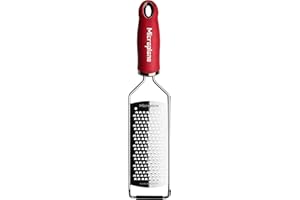 Microplane Grattugia da Cucina Lama Spessa Acciaio Inossidabile Rossa Serie Gourmet Ideale per Formaggio, Carota, Zenzero, Noce di Cocco e Rafano