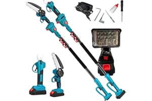 GENERICO Kit Potatura Elettrico 3 in 1 con Asta Telescopica 2,5M, Forbici, Motosega 6” a Batteria, Faretto, 2 Batterie 48V, Attrezzi Giardinaggio, Cesoia, Troncarami, Per Rami, Alberi, Giardino, Vigneti, Orti