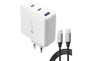 NOVOO Caricabatterie USB C da 120W con 1M cavi PD 100W Type-C, Caricatore compatto PPS GaN III a 3 porte, per MacBook Pro 14''/Dell XPS 13/iPad Pro/iPhone 16/Galaxy S23/Note 20, White