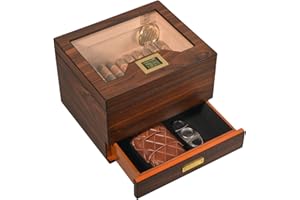 ‎VOLENX Volenx Humidor Zigarren, Zigarren Humidor mit Zedernholzauskleidung, Handgefertigter Humidor Befeuchter mit Tragbarer Zigarrenetui und Zigarrenschneider für 30-50 Zigarren, Toll Geschenke für Männer