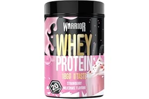 Poudre protéinée Warrior Whey 500 g (jusqu’à 36 g par portion) - Goût délicieux et riche en acides aminés - 20 portions (Milkshake à la fraise)