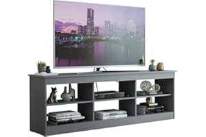 Madesa Soporte de TV con 6 Estantes y Gestión de Cables, para TV de hasta 75 Pulgadas, Mueble Mesa de TV de Madera, 60 cm x 38 cm x 180 cm - Gris