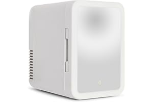 Peach Beauty® Mini Frigorífico con Espejo LED | Nevera con Función de Refrigeración y Calefacción 12V, 5L | Mini Nevera para Maquillaje | Pequeño Frigorífico para Habitación, Coche, Camping | Blanco
