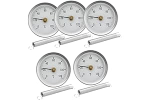 Dasing 5Pcs Set 63mm Pipe Clip-on Dial Thermometer Temperature Round Plate Gauge with Spring,Range 0-120℃, Aluminum Case