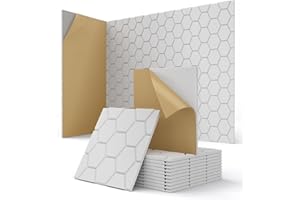 KUCHOOW Pannelli Fonoassorbenti Decorativi, 12 Pezzi Pannelli Acustici Autoadesivi per Studio, Recording, Gaming, Ufficio, Pareti, Porta, Soffitto Pannello Fonoassorbente Bianchi, 30 x 30 x 0,9cm