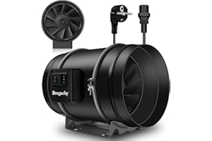 Brogachy Extractor de aire 200 mm Ajustable, Extractor de aire para baño, silencioso en línea con toma IEC, para tienda de cultivo, salas de crecimiento, ventilación,Garage.…