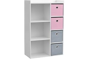 Fornord Armoire 3 Niches avec 4 Tiroirs, Panneau de particule, Multicolore, 31 x 10,5 x 97 cm