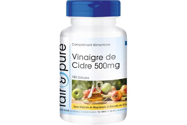 Fair & Pure® - Capsules de Vinaigre de Cidre 2000 mg par dose journalière - Vegan - Haut dosage - 180 capsules