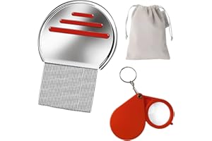 ‎DZTSMART DZTSMART Läusekamm Staub Set,Flohkamm aus Edelstahl Läusekamm Lausinator Nissenkamm, Eier und Nissen– für Kinder Haustiere und Erwachsene mit 10X Schlüsselanhänger Lupe,Aufbewahrungstasche (Rot)