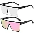 ZSRVAJ 2 Pcs Rave Glasses, Square Sunglasses for Women Men, Flat Top Oversized Big Frame UV400 Protection Trendy Eyewear for Outdoor