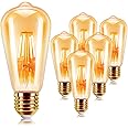 EXTRASTAR Vintage Edison Light Bulb, 6W E27 LED Filament Light Bulb, ST64 Retro Antique Style Amber Glass Screw Lamp, 540LM, Non-Dimmable, 48W Incandescent Equivalent, 2200K Amber Warm - 6 Pack