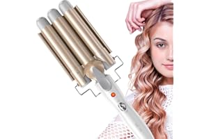 CREBEAU 3 Barrel Hair Curler, 25mm Hair Waver Curling Iron Wand Adjustable Temperature with 2 Temperature Control for Long or Short Hair Styling, Curling Iron Large Wave Ceramic Wide Hair Crimpers, Gold