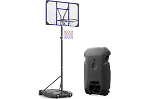 ‎YOHOOD Yohood Outdoor Basketball Hoop for Children/Teenagers, Basketball Hoop with Wheels, Portable, 147-260 cm, Height-Adjustable Basketball Stand with 82 x 53 cm PC Back Panel & Enlarged Base