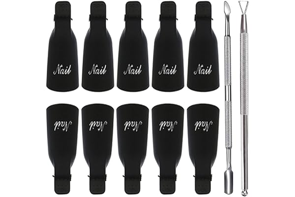 Usmlicer 10 Pièces Ongles Outil Dissolvant Clips à Ongles en Acrylique Dissolvant Nail Art Soak off Clips kit manucure avec 2 Coupe Cuticules, Capuchon Plastique Ongles Remover Nail Clips Set