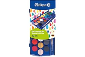 Pelikan, Set de Acuarelas para Pintar, 22 Colores Vibrantes, Pincel y Témpera Blanca Incluidos, No Tóxicas