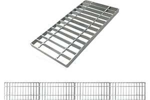 Natotela 4 Pack L400mmxW200mmxH20mm Driveway Galvanized Metal Grating Steel Channel Drain Grate Heavy Duty Mesh Drainage Gutter Vent for Outdoor Yard Garage Drainage Sewer System Catch Basin