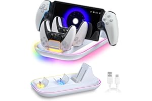 WUXIDIXI PS Portal Charger Dock – 3-in-1 RGB Charging Dock Station for PS Portal & PS5 Controllers with Indicator, Type-C Cable, Dual Holder for PlayStation Remote – Gaming Setup for PlayStation Players