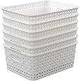 Easymanie 6-pack Plastic Woven Rattan Storage Basket, White