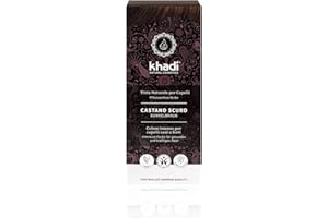khadi DARK BROWN tinte vegetal, coloración para cabello de castaño oscuro intenso y brillante a castaño negro fuerte, color natural 100% vegetal, natural y vegano, cosmética natural certificada 100g