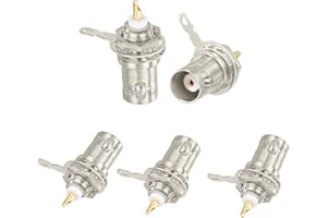 Superbat BNC Female Connector 50ohm Panel Mount Nut Bulkhead Handle Deck Clip Solder Cup Coax Connector for Antenna, Cable Modem, Base Station, Spectrum/Network Analyzer, Test Board 5Pcs