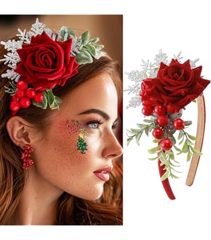 IYOU Lot De 6 Pinces à Cheveux De Noël Avec Nœud Rouge En Forme De Bois De Renne Et De Cerf à Paillettes Pour Femmes Et Filles