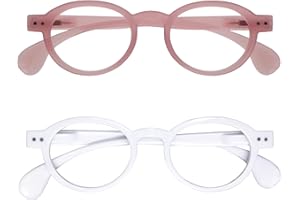 OPULIZE OCA Lunettes de Lecture - Lot de 2 - Monture Ronde Moderne Rétro - Rose, Blanc - Hommes Femmes - Charnières à Ressort - RR54-4W - +3.00