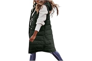 HHMY Damen Weste Mit Kapuze - Leichte Steppweste Frauen Winter Weste Warm Puffer Mantel Lang Steppjacke Freizeit Wintermantel Ohne Ärmel Jacke Für Aktivitäten Wandern Büro Home
