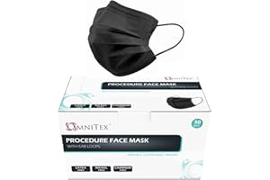 Omnitex British Brand BLACK 3ply Premium Type IIR Disposable Surgical Face Mask | EN14683:2019 | 98% Filtration, Fluid Resistant, Medical Face Mask 2R with Ear Loops - Pack of 50