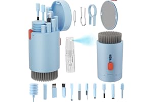 Tounee Keyboard Cleaner Kit, Electronics Cleaning Kit with Retractable Big Brush, Portable, 20 in 1 Multi-Tool Kit for Phones, Tablet, Computer, PC Monitor,TV Camera Lens with 2.5ml Mist Spray (Blue)
