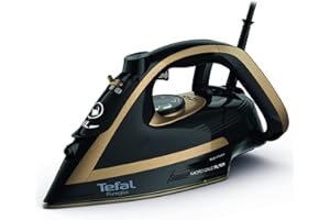 Tefal Puregliss Steam Iron, 280 g/min Steam Boost, 50 g/min Continuous Steam, 270 ml Water Tank, 3000W Power, Non-Stick Durilium Soleplate, Auto Shut Off, Anti-drip, Black&Gold, FV8064G0