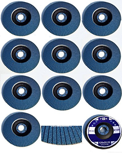 10 INOX Fächerscheiben Ø 125 mm x 22,23 mm Korn 120 Schleifscheiben Schleifmoppteller Edelstahl, blau